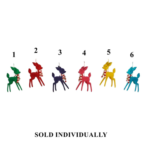 Flocked 50's Deer Ornament, 6.25" (6 styles - sold individually)