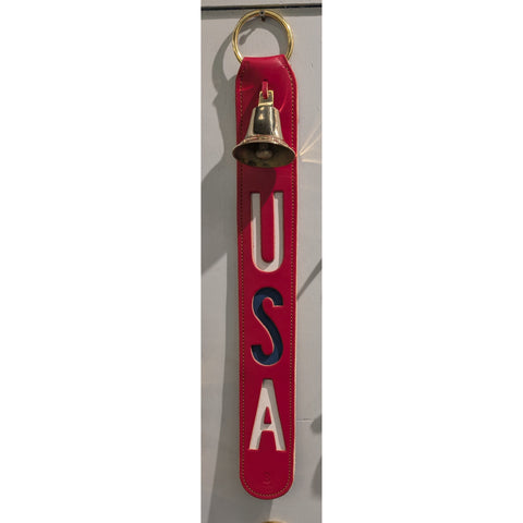 USA Leather Door Chime, 1 Solid Brass 'Lancaster' Bell, Lg Ring Top