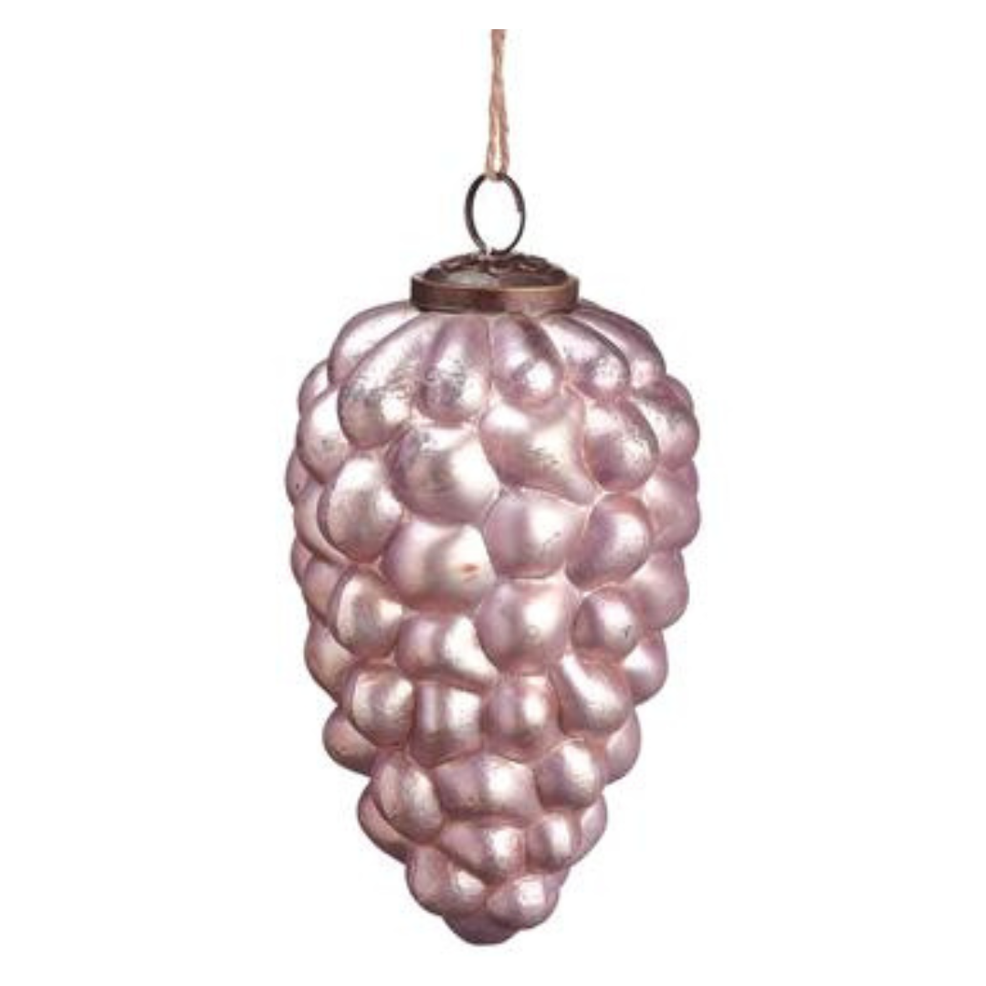 6" Glass Pink Pine Cone Ornament