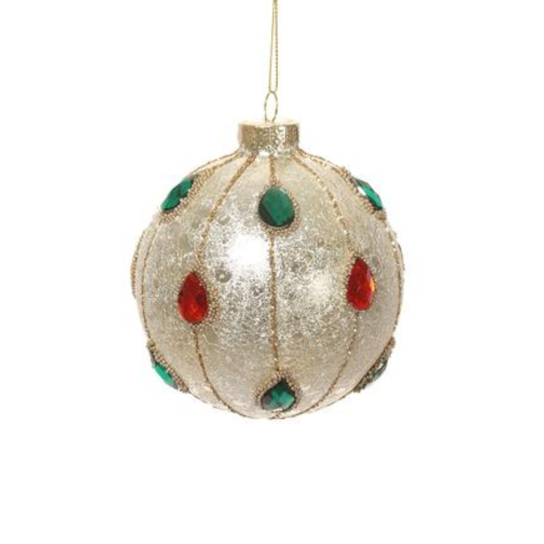 4" Gold Jeweled Glass Ball Ornament