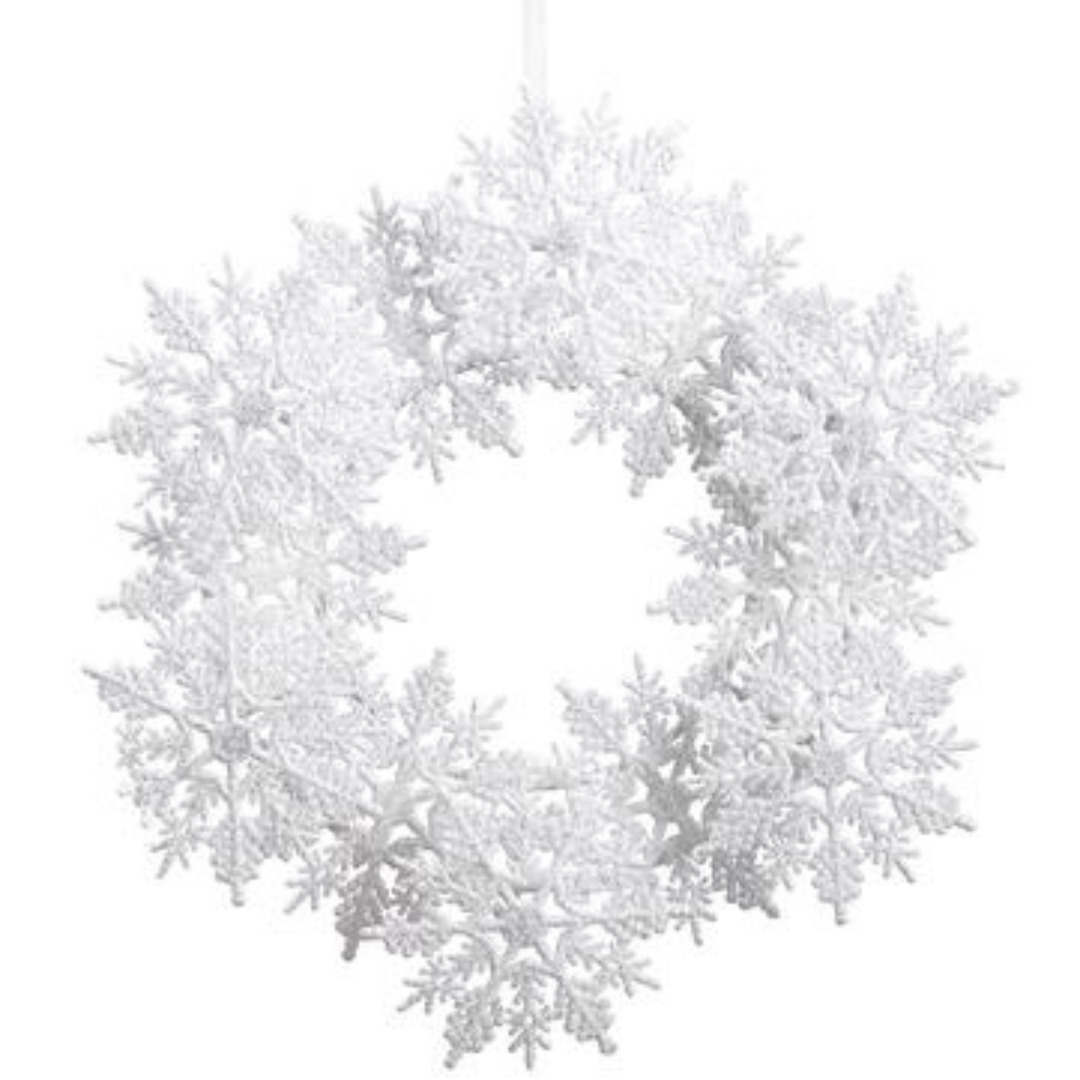 11" Glittered White Snowflake Wreath Ornament
