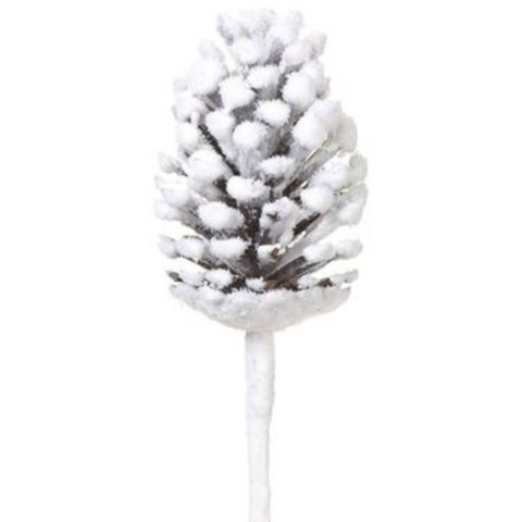 13" Snowed Plastic Pine Cone Pick