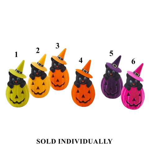 Flocked Cat in Pumpkin w/Hat, 10" (6 styles - sold individually)