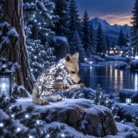 Wolf Pop Figure, LED Lit w/Fiberglass (White), 24"