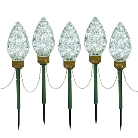 Cool White C9 Faceted Bulb Lawn Stake Set (Set of 5)