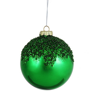 Green Shiny Glitter Ball Ornament, 4" (100mm)