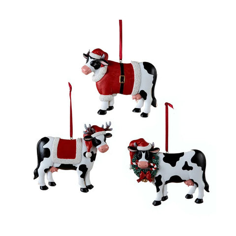 Christmas Cow Ornaments, 4-4.25" (3 styles - sold individually)