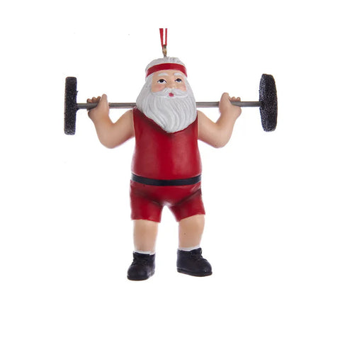 Santa Weightlifter Resin Ornament