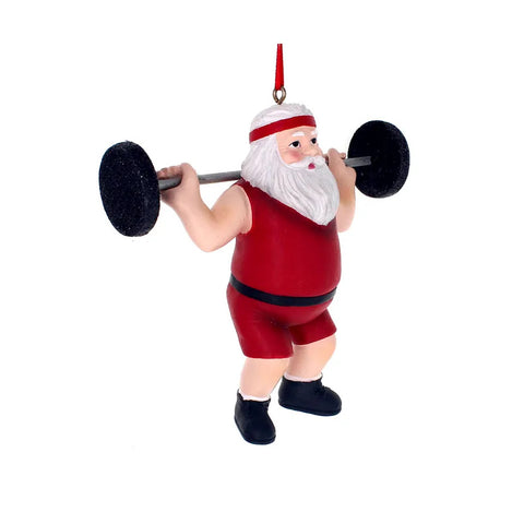 Santa Weightlifter Resin Ornament