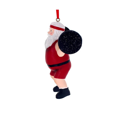 Santa Weightlifter Resin Ornament