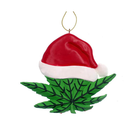 Cannabis Leaf With Santa Hat Ornament for Personalization