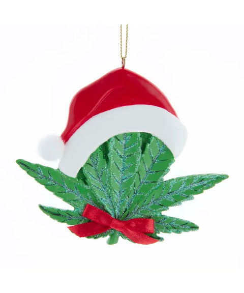 Cannabis Leaf With Santa Hat Ornament for Personalization