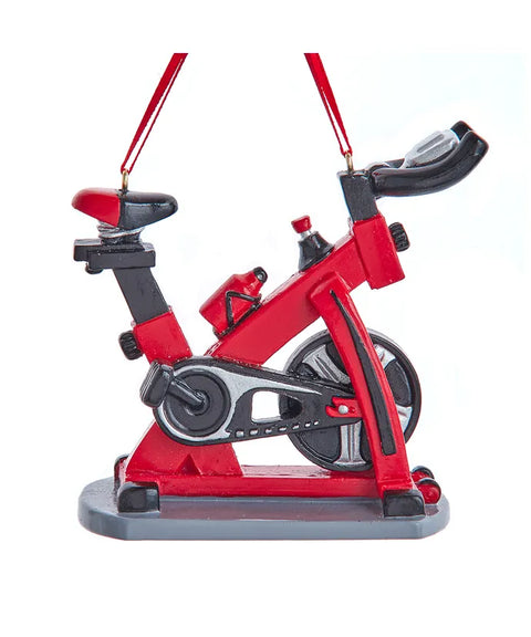 Silver and Red Exercise Bike Ornament