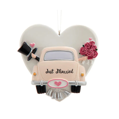 "Just Married" Wedding Car Ornament For Personalization, 3.5"