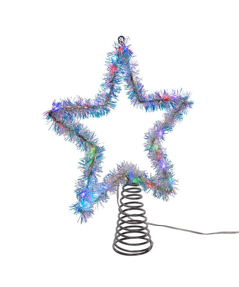 12" 55-Light RGB LED Silver Tinsel Star Treetop