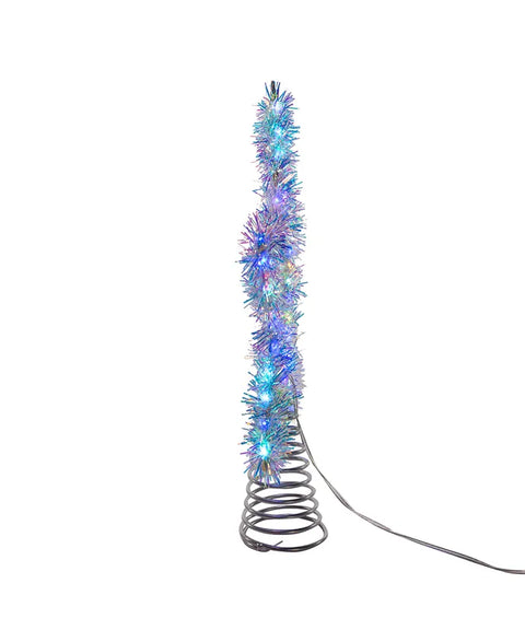 12" 55-Light RGB LED Silver Tinsel Star Treetop