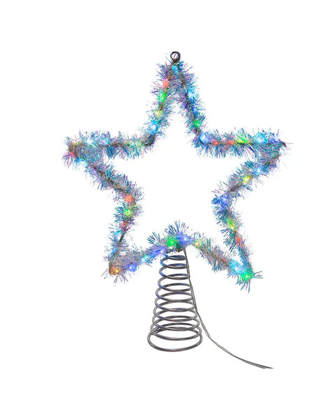 12" 55-Light RGB LED Silver Tinsel Star Treetop