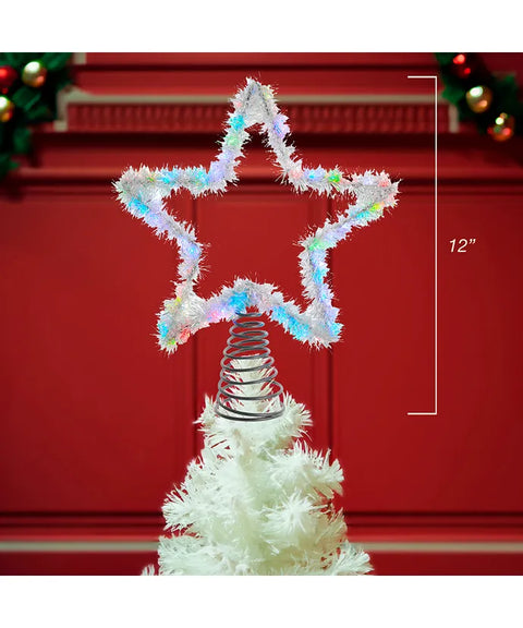 12" 55-Light RGB LED Silver Tinsel Star Treetop