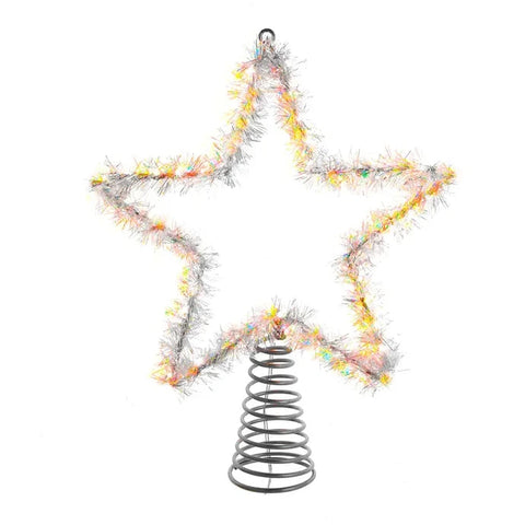 12" 55-Light Warm White LED Silver Tinsel Star Treetop