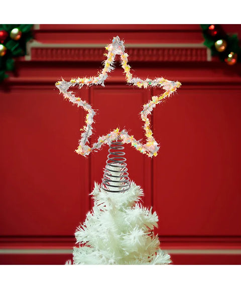 12" 55-Light Warm White LED Silver Tinsel Star Treetop