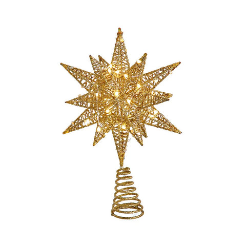 60-Light Warm White Twinkling Superbright LED Gold Starburst Treetop, 11"
