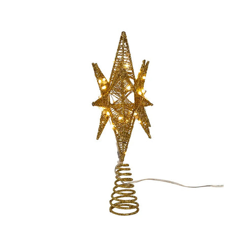 60-Light Warm White Twinkling Superbright LED Gold Starburst Treetop, 11"