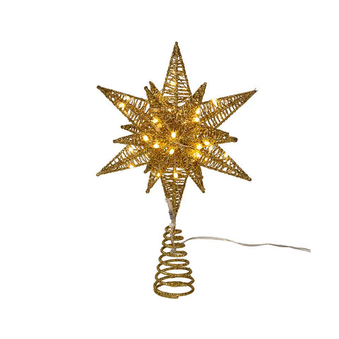 60-Light Warm White Twinkling Superbright LED Gold Starburst Treetop, 11"
