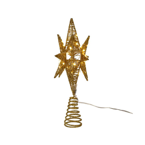 60-Light Warm White Twinkling Superbright LED Gold Starburst Treetop, 11"