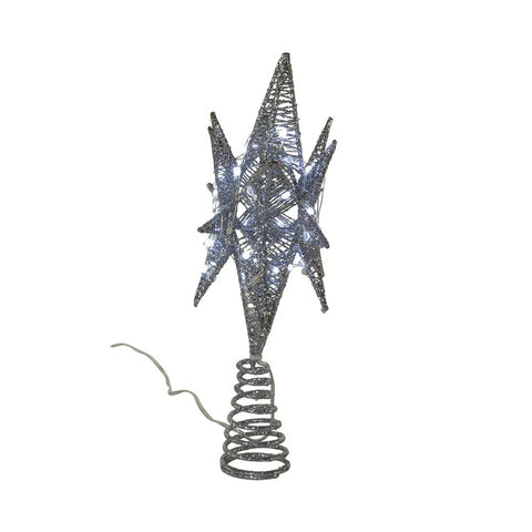 60-Light Warm White Twinkling Superbright LED Silver Starburst Treetop, 11"