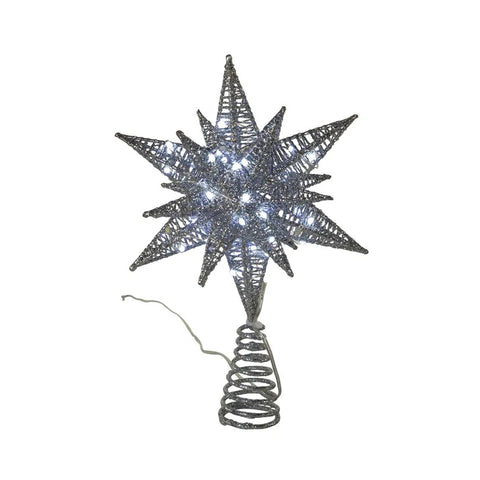 60-Light Warm White Twinkling Superbright LED Silver Starburst Treetop, 11"
