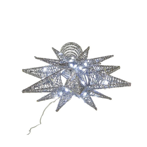 60-Light Warm White Twinkling Superbright LED Silver Starburst Treetop, 11"