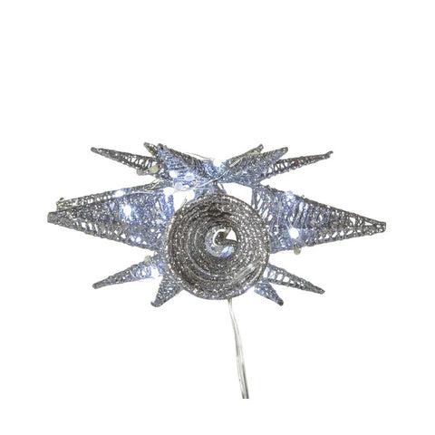 60-Light Warm White Twinkling Superbright LED Silver Starburst Treetop, 11"
