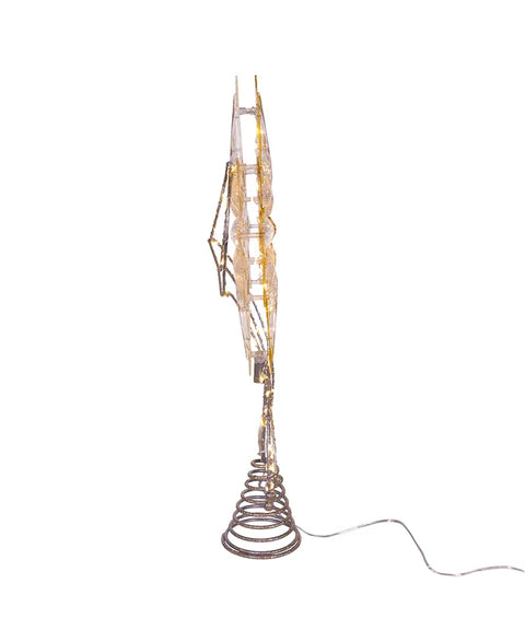 17" Pre-Lit Gold Glittered 8-point Star Treetop