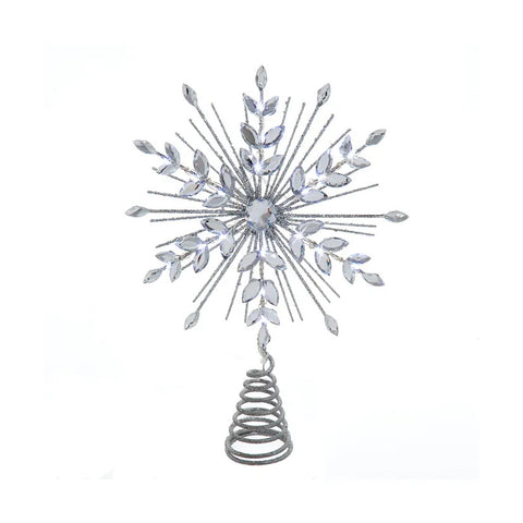 18L Cool White Micro LED Silver Glittered Snowflake Treetop, 11.75"