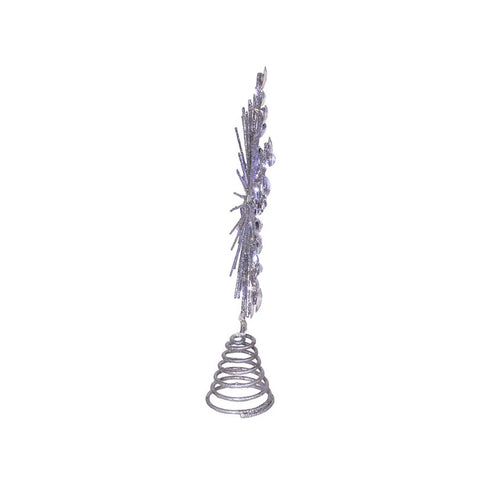 18L Cool White Micro LED Silver Glittered Snowflake Treetop, 11.75"
