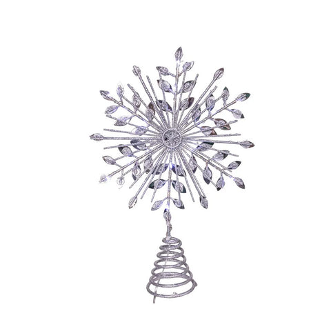 18L Cool White Micro LED Silver Glittered Snowflake Treetop, 11.75"