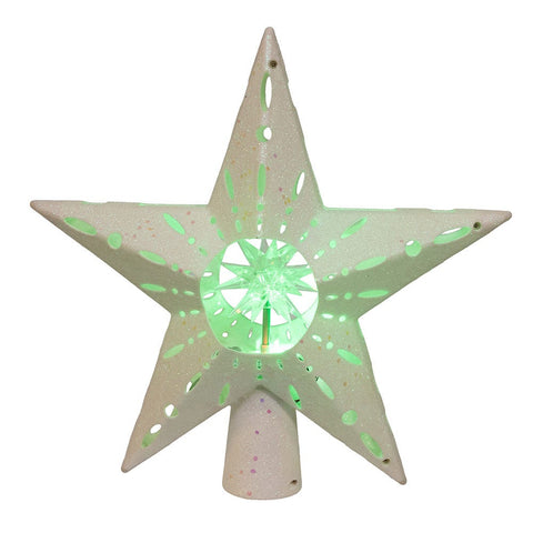 White Iridescent LED Star w/Rotating Ornament Treetop, 11.8"