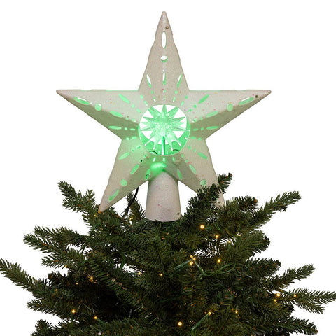 White Iridescent LED Star w/Rotating Ornament Treetop, 11.8"