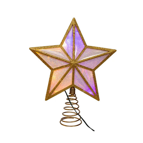 UL 20L Multicolor Fairy Twinkle LED Gold Glitter Star Treetop, 11.5"
