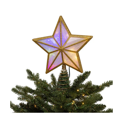 UL 20L Multicolor Fairy Twinkle LED Gold Glitter Star Treetop, 11.5"