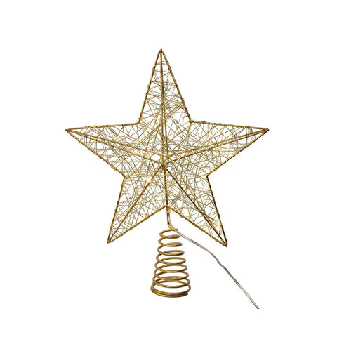 Battery Operated Warm White LED Gold Metal Star Treetop, 11.8"