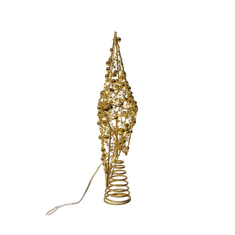 Battery Operated Warm White LED Gold Beaded Metal Star Treetop, 11.8"