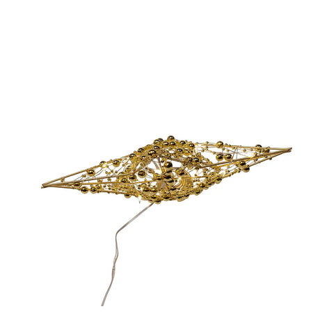 Battery Operated Warm White LED Gold Beaded Metal Star Treetop, 11.8"