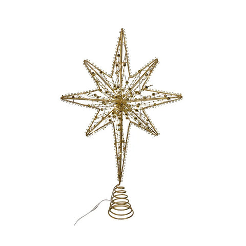Battery Operated Warm White LED Gold Metal Star Treetop, 19.7"