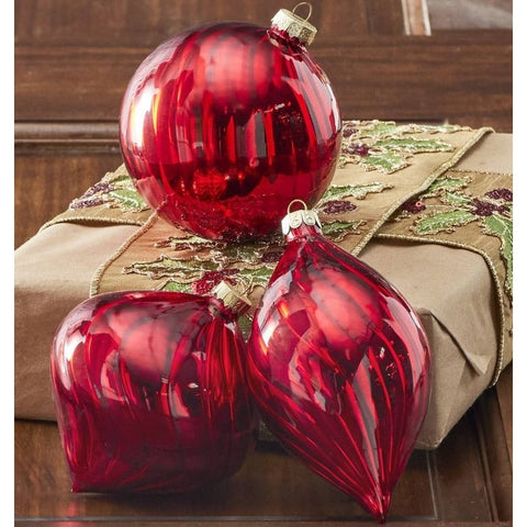 Red Blown Glass Ornament, 4" (3 styles - sold individually)