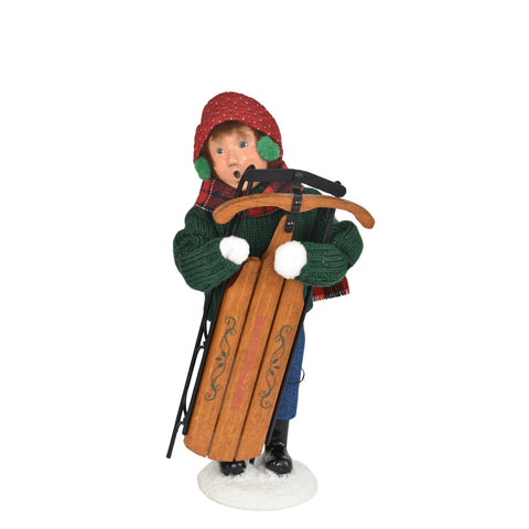Sledding Boy Caroler Figurine, 10"