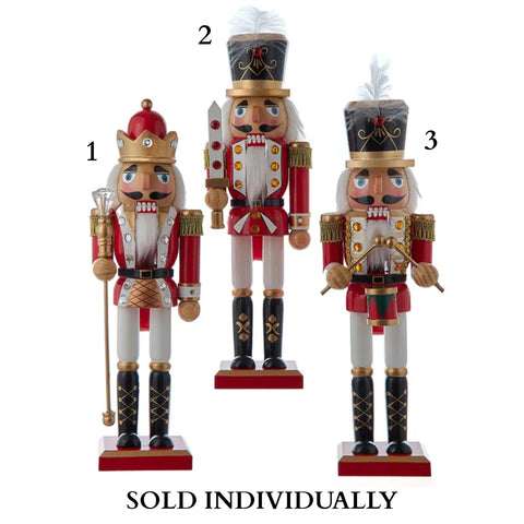 12" Red & White King & Soldier Nutcrackers (3 Styles – Sold individually)