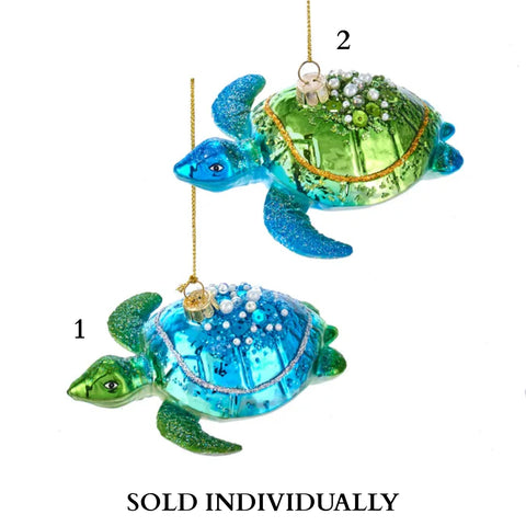 Blue and Green Sea Turtle Glass Ornaments (2 Styles – Sold individually)