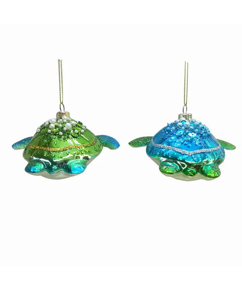 Blue and Green Sea Turtle Glass Ornaments (2 Styles – Sold individually)