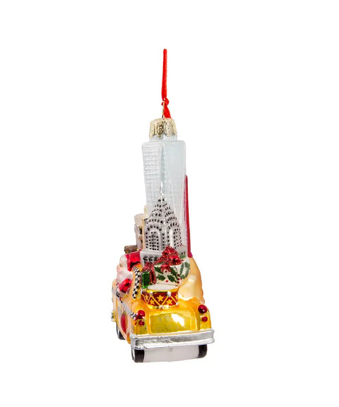 NYC Santa In Taxi Glass Ornament